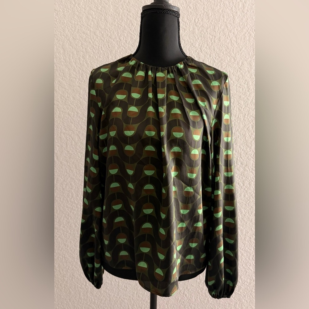 Zara Women’s Green, Black and Brown Geometric Print Blouse